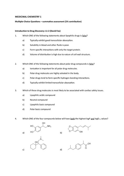 medicinal chemistry questions and answers pdf